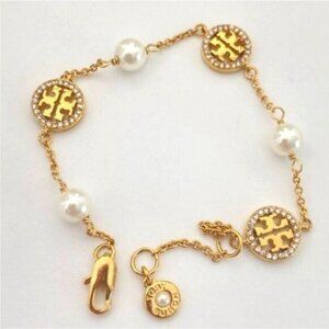 Tory Burch Miller Pearl Logo Bracelet
